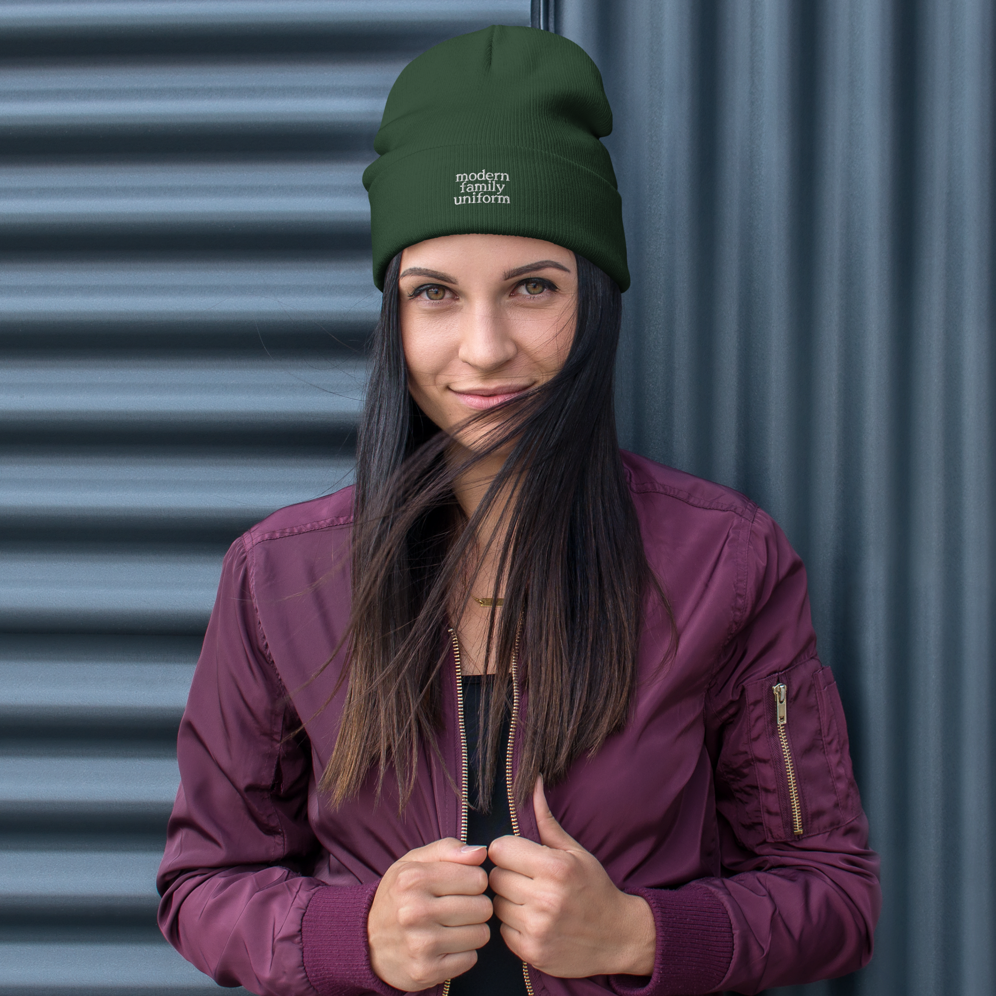 Embroidered Beanie Dark green
